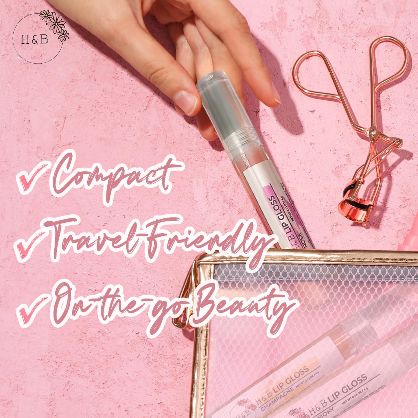 Nicole + Brizee N+B H&B Lip Gloss & Lip Tint Set, Hydrating, Long Lasting Lip Gloss, Non-Sticky Shimmer Shine for Women - Rose, Smoky & Champagne Flavors (3 Pack, 4g)