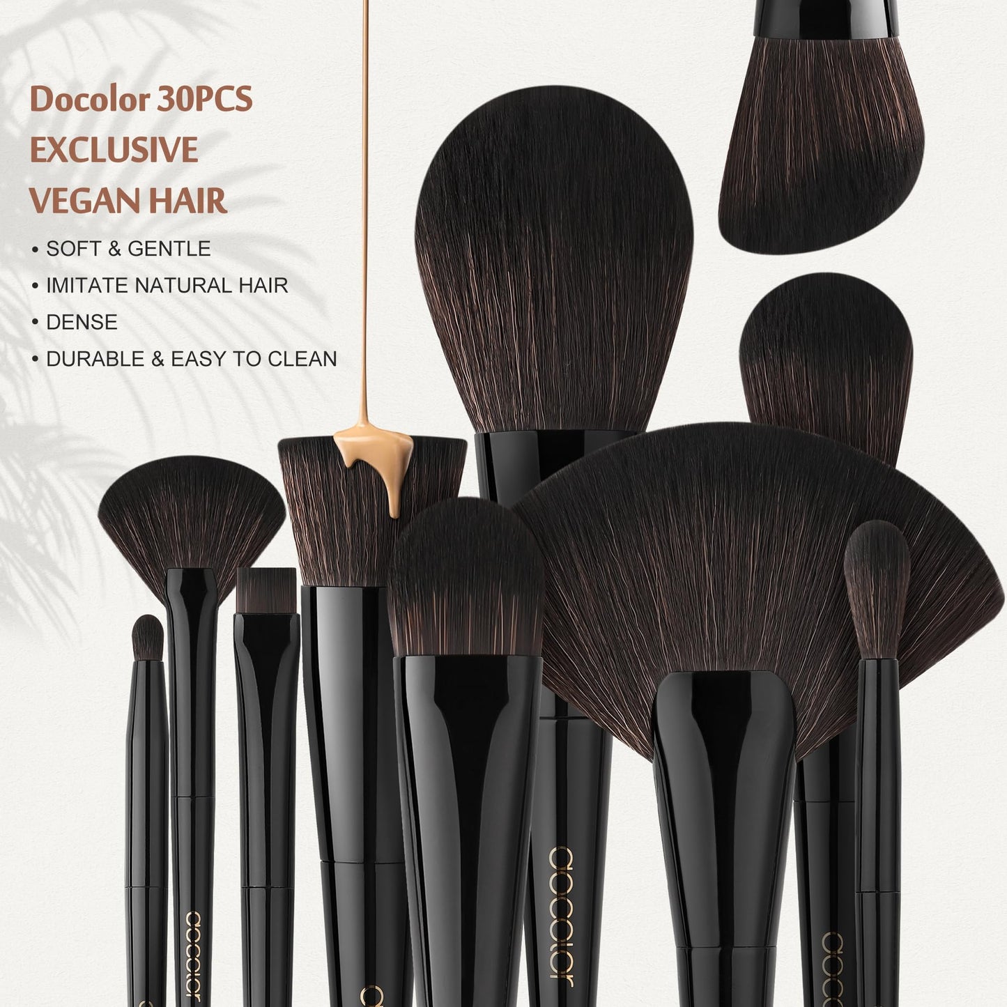 Docolor Makeup Brushes Set Professional 30Pcs Obsidian Makeup Brushes Premium Synthetic Powder Kabuki Foundation Contour Blush Concealer Eye Shadow Blending Eyeliner Crease Eyebrow Make Up Brush Kit