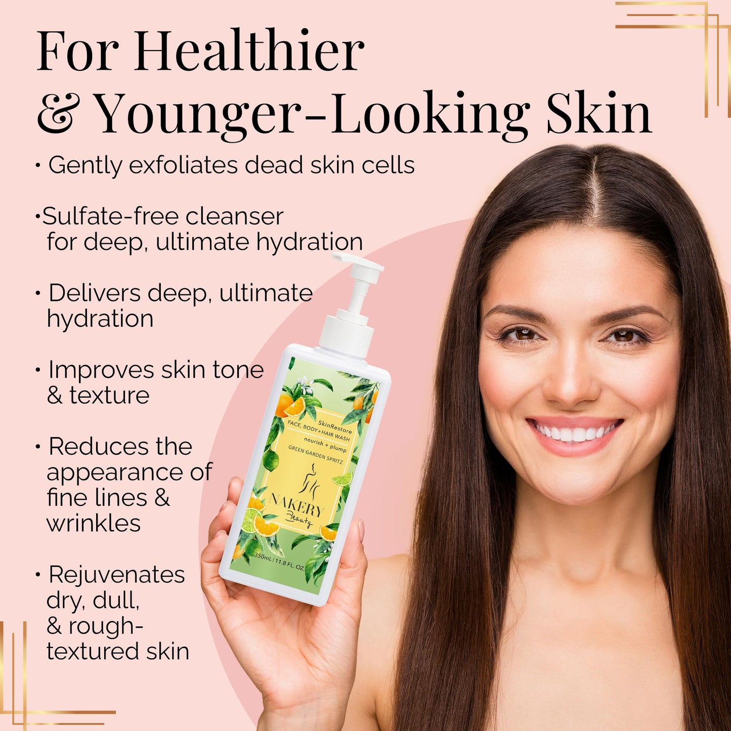 Nakery SkinRestore Hydrating Face & Body Wash with Hyaluronic Acid - Body Wash for Sensitive Skin - Foaming Face Wash & Oil Cleanser for Women 350ml - Sulfate Free & Cruelty Free - Seductive Comfort