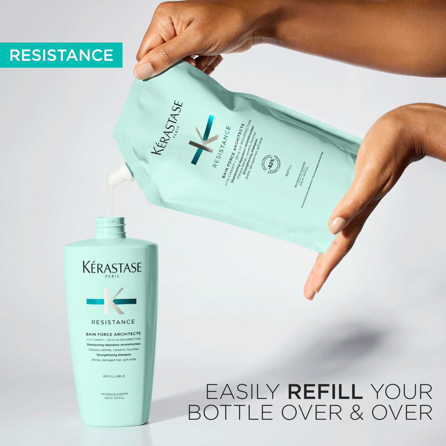 Kerastase Resistance Force Architecte Shampoo - Reconstructing Repair Shampoo For Weak and Damaged Hair, Formulated With Pro-Keratine Complex, 16.9 Fl Oz (Refill)
