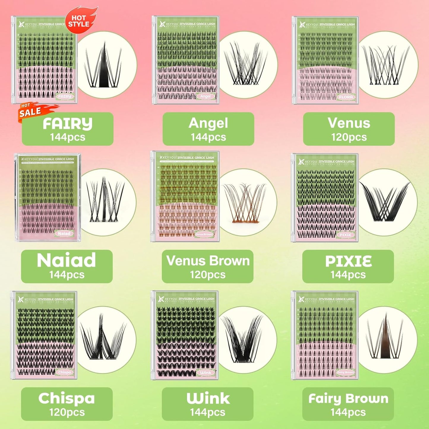 Venus Brown Lash Clusters Kit - C Curl 120 Pcs Eyelash Extensions | Wispy Natural Look, Waterproof DIY Set
