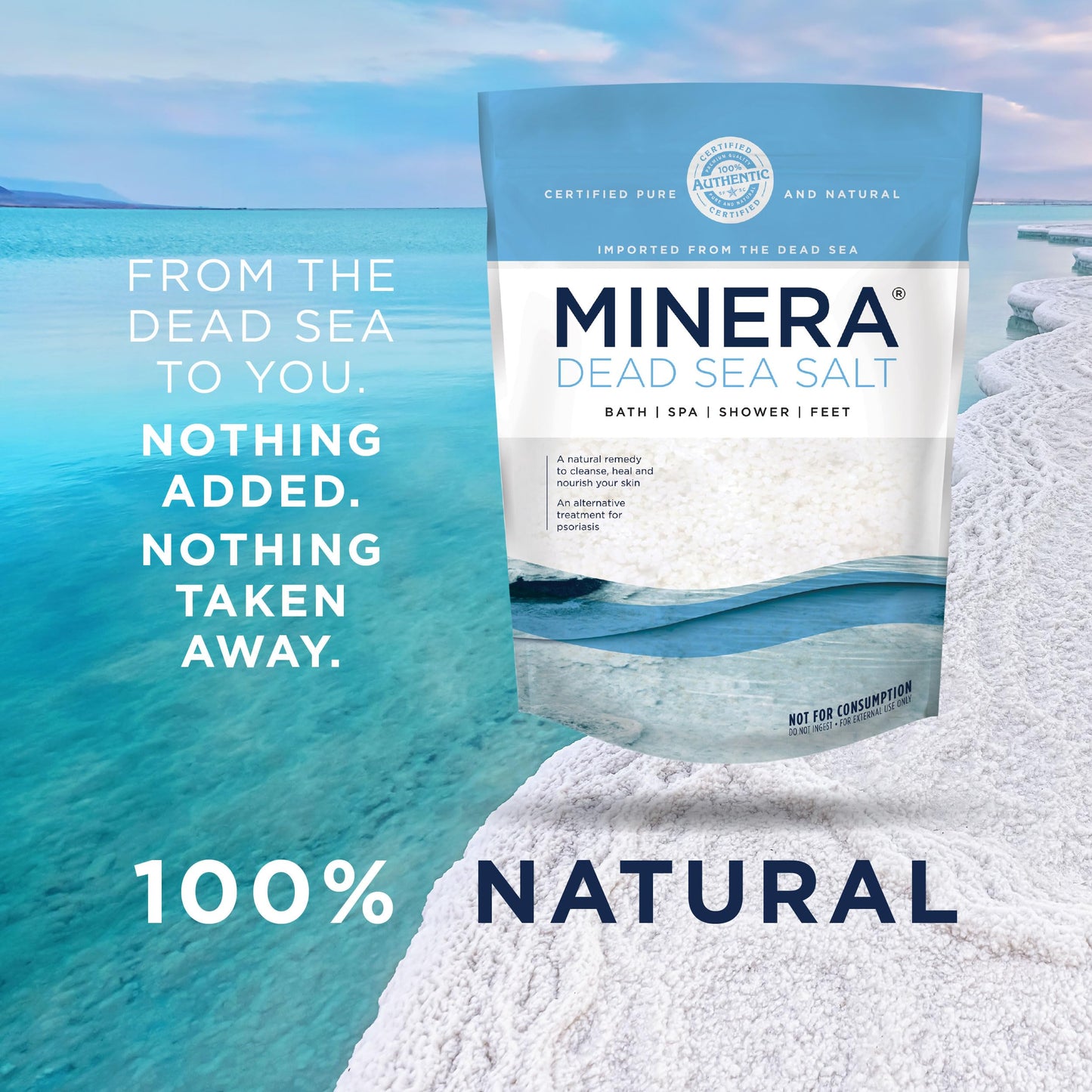 Minera Fine Grain Dead Sea Salt for Bath & Soaking – 10 lbs (2 x 5 lb Bags), Fast-Dissolving, 100% Pure & Natural, Unscented, Skin-Nourishing Bulk Sea Salt