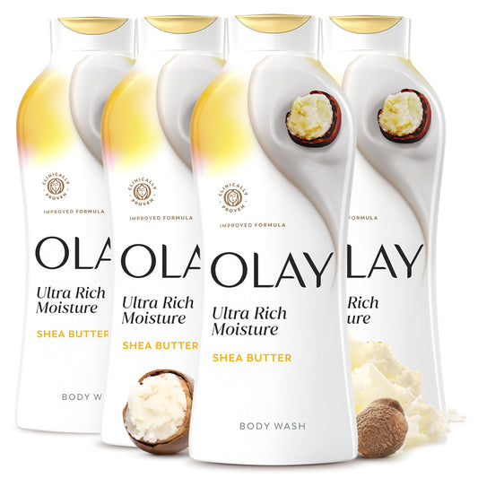 Olay Body Wash for Women, Ultra Moisture, 24hr Moisturizing, Hydrating & Refreshing, B3 Vitamin Complex, Free of Parabens & Phthalates, for All Skin Types, Shea Butter Scent, 22 fl oz (Pack of 4)