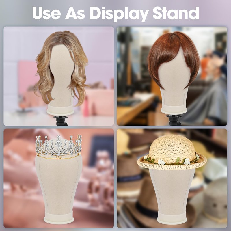 Klvied 22 Inch Cork Canvas Block Head Mannequin Head for Wigs, Wig Head Stand for Display Styling Wigs Making Kit ，Including Doll Head Storage Bag