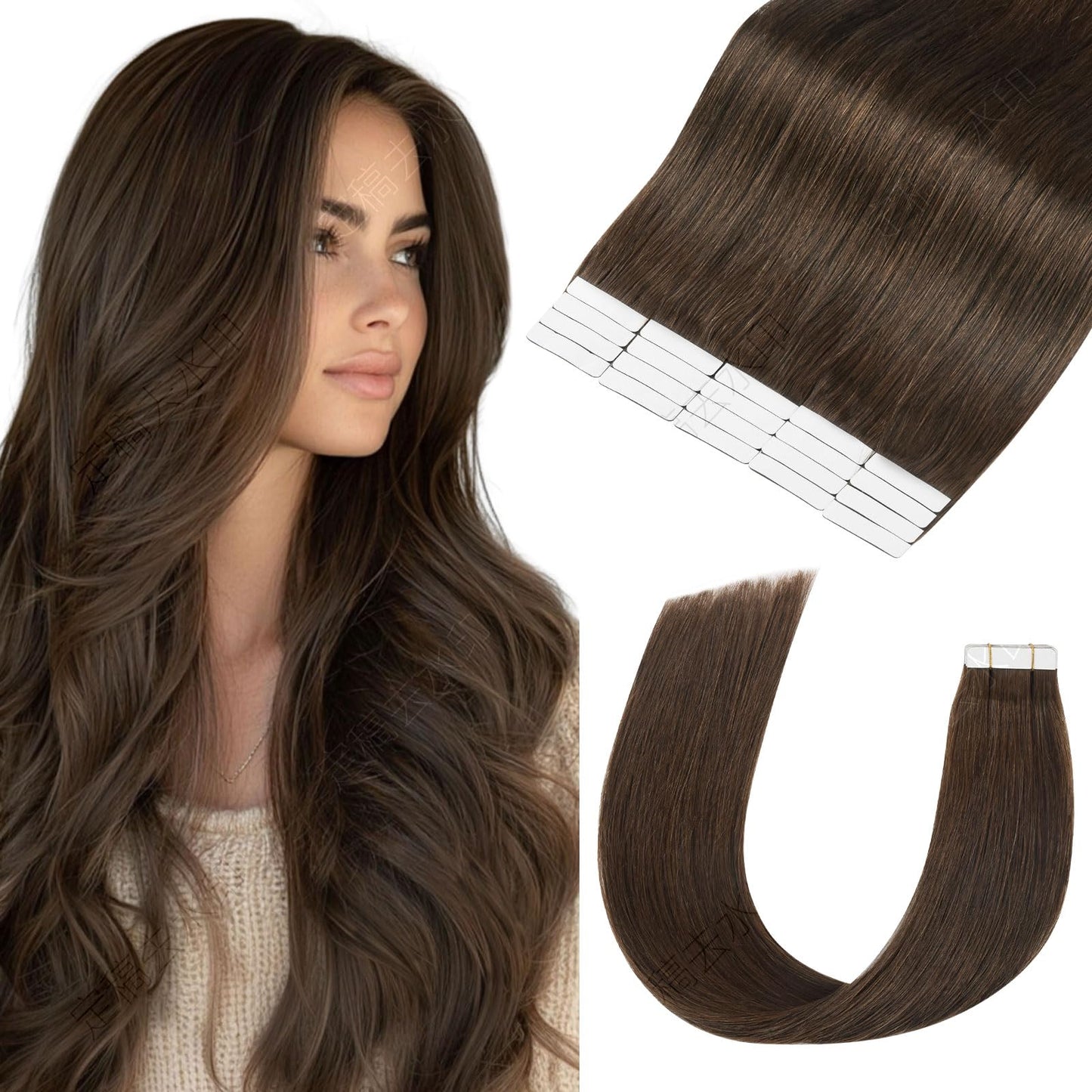 MEI YUAN LIN Tape in Hair Extensions Real Human Hair Chocolate Brown 18Inch invisible tape in hair extensions 50g 20pcs PU Skin Weft