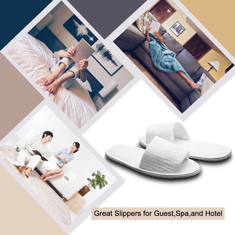 AhfuLife 10 Pairs of Waffle Open Toe White Slippers Fit Most Men and Women for Spa, Party Guest, Hotel and Travel, Washable and Non-Disposable (Large, White-10 Pairs)
