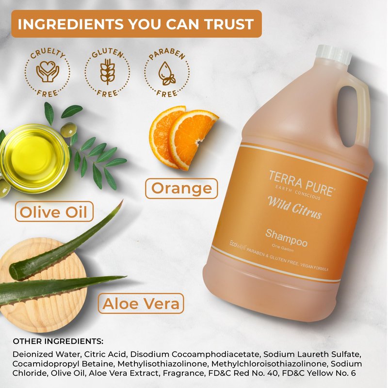 Terra Pure Wild Citrus Gallon Hand & Body Wash – Refill Jug for Hotels, Vacation Rentals, Guest Homes, Spas, Gyms | Bulk Liquid Soap Toiletries | No Color Added | For Sensitive Skin & Daily Use
