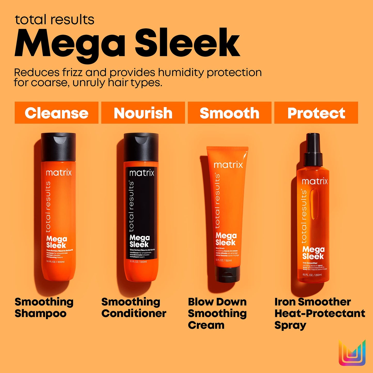 MATRIX Total Results Mega Sleek Shampoo | Controls Frizz & Smooths Hair | With Shea Butter | For Unruly Hair