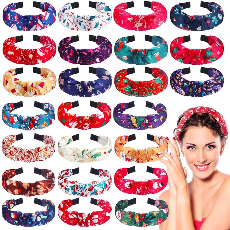 Christmas Headbands for Women - 24 Pcs Holiday Hair Accessories | Snowman, Santa, Tree & Reindeer Designs