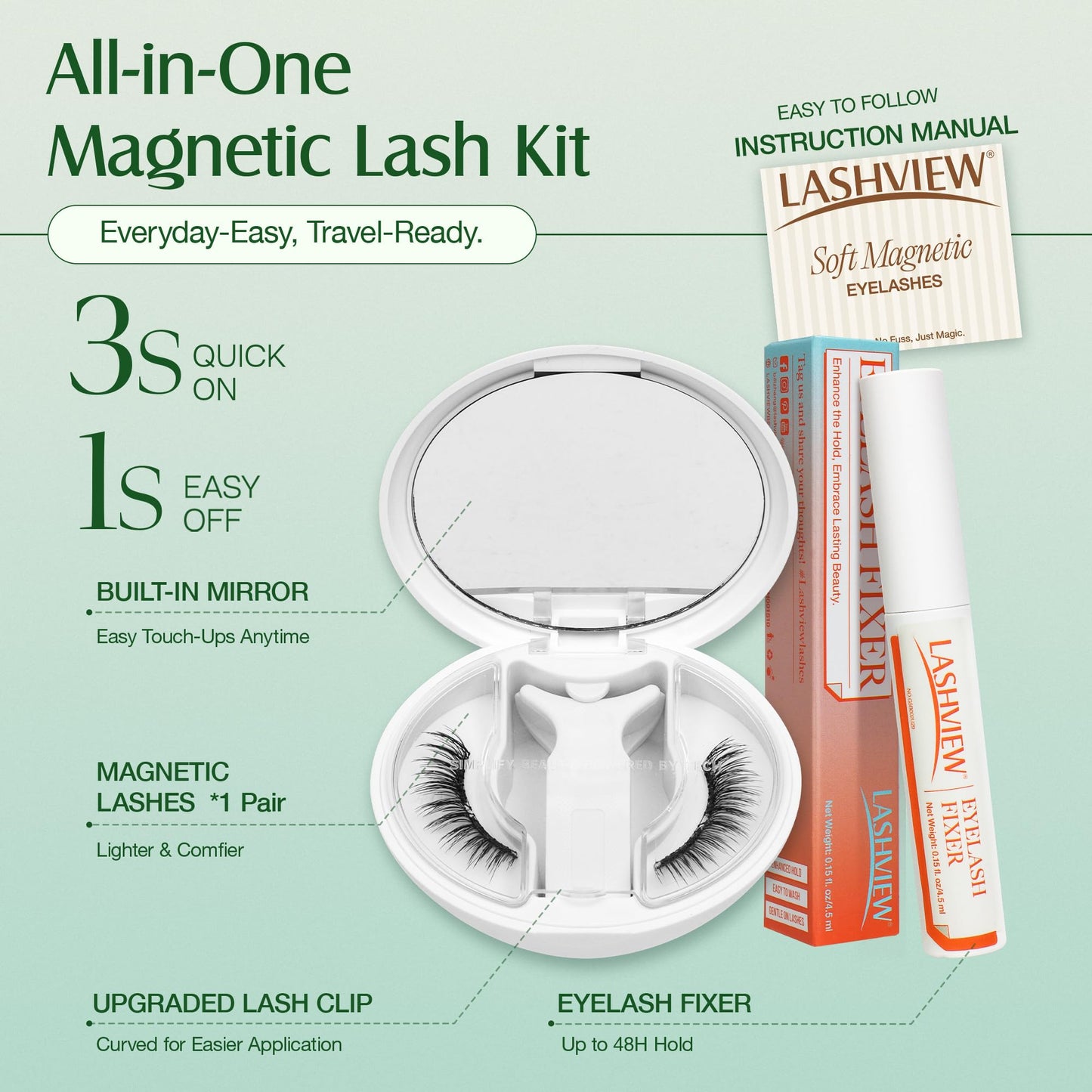 LASHVIEW Upgrade Magnetic Eyelashes with Applicator, Reusable Soft Magnetic Lashes Natural Look, No Glue Needed,Comfort& Convenient Portable All-in-One Box (RCY24)