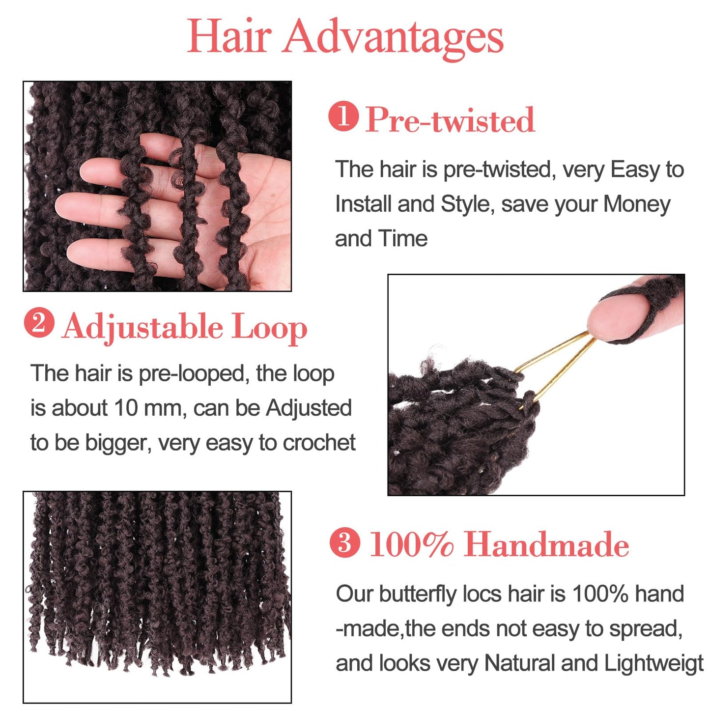 Leeven 30 Inch Dark Brown Butterfly Locs Crochet Hair for Black Women 6 Packs Pre-twisted Crochet Butterfly Locs Bohemian Braids Hair Thick Distressed Faux Locs Crochet Hair 4#