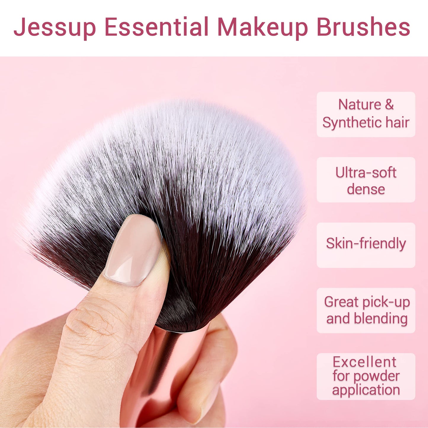 Jessup Makeup Brushes, Labeled Makeup Brush Set Premium Synthetic and Natural Hair Foundation Powder Concealer Eyeshadow Blending 15pcs Brush Kit, Rose Gold/Black T160
