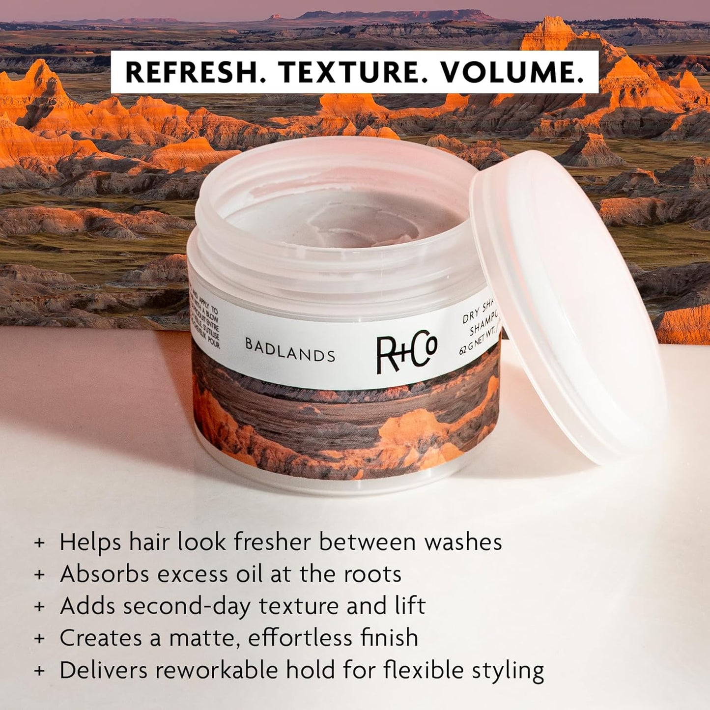 R+Co Badlands Dry Shampoo Paste - Texture & Oil Absorption | Matte Finish, 3.4 oz