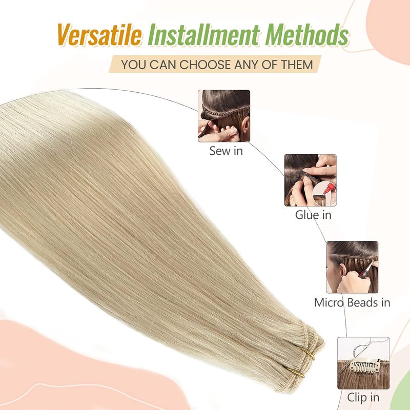 Blonde Sew-In Hair Wefts | 16-Inch Double Weft Human Hair Extensions - Thick & Full Platinum Color