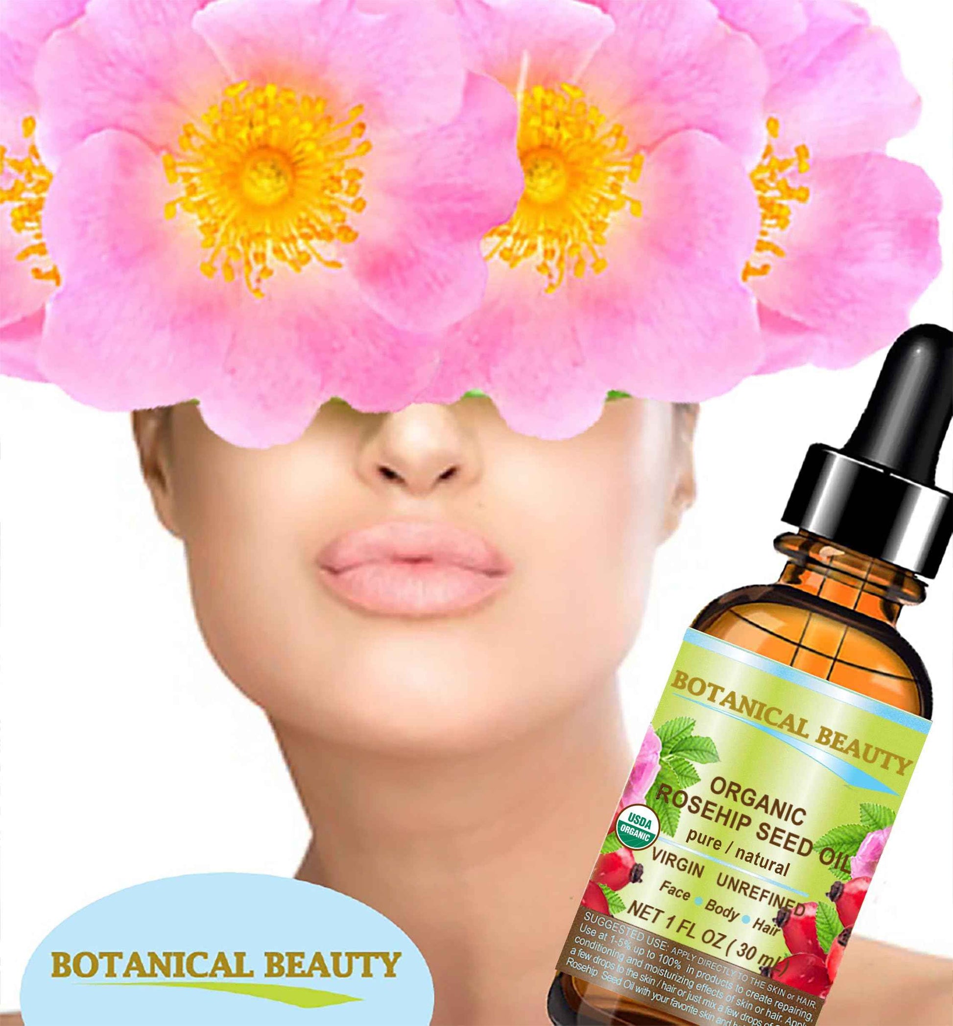 Botanical Beauty Organic ROSEHIP SEED OIL 100% Pure Natural Virgin Unrefined Cold-pressed Carrier Oil 1 Fl Oz 30 ml For Face, Skin, Body, Hair, Lip, Nails, Rich in vitamin C, Vitamin E, Anti-Aging