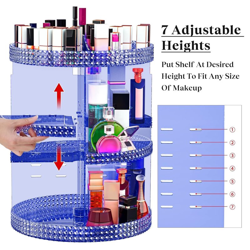 Makeup Organizer 360 Degree Rotating Cosmetic Storage Organizer, Acrylic Make Up Organizer, Large 7 Layers 360 Makeup Organizer, Fits Makeup Brushes, Lipsticks, Bathroom, Vanity, X-Large Purple