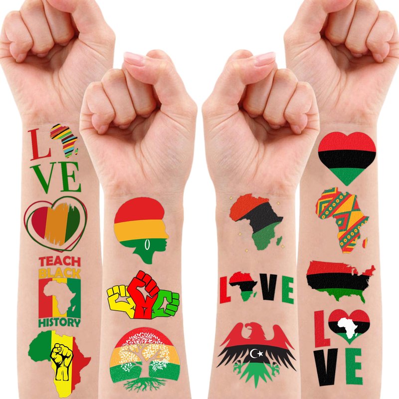 Africa Temporary Tattoos African American Party Decorations Favors Supplies Black History Themed Cute Stickers 10 Sheets 100 PCS Gifts for Baby Girls Boys Class School Carnival