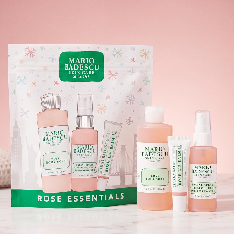 Mario Badescu Rose Essentials 3-Piece Set – Rose Body Wash, Rosewater Facial Spray & Lip Balm for Hydrating Head-to-Toe Skincare