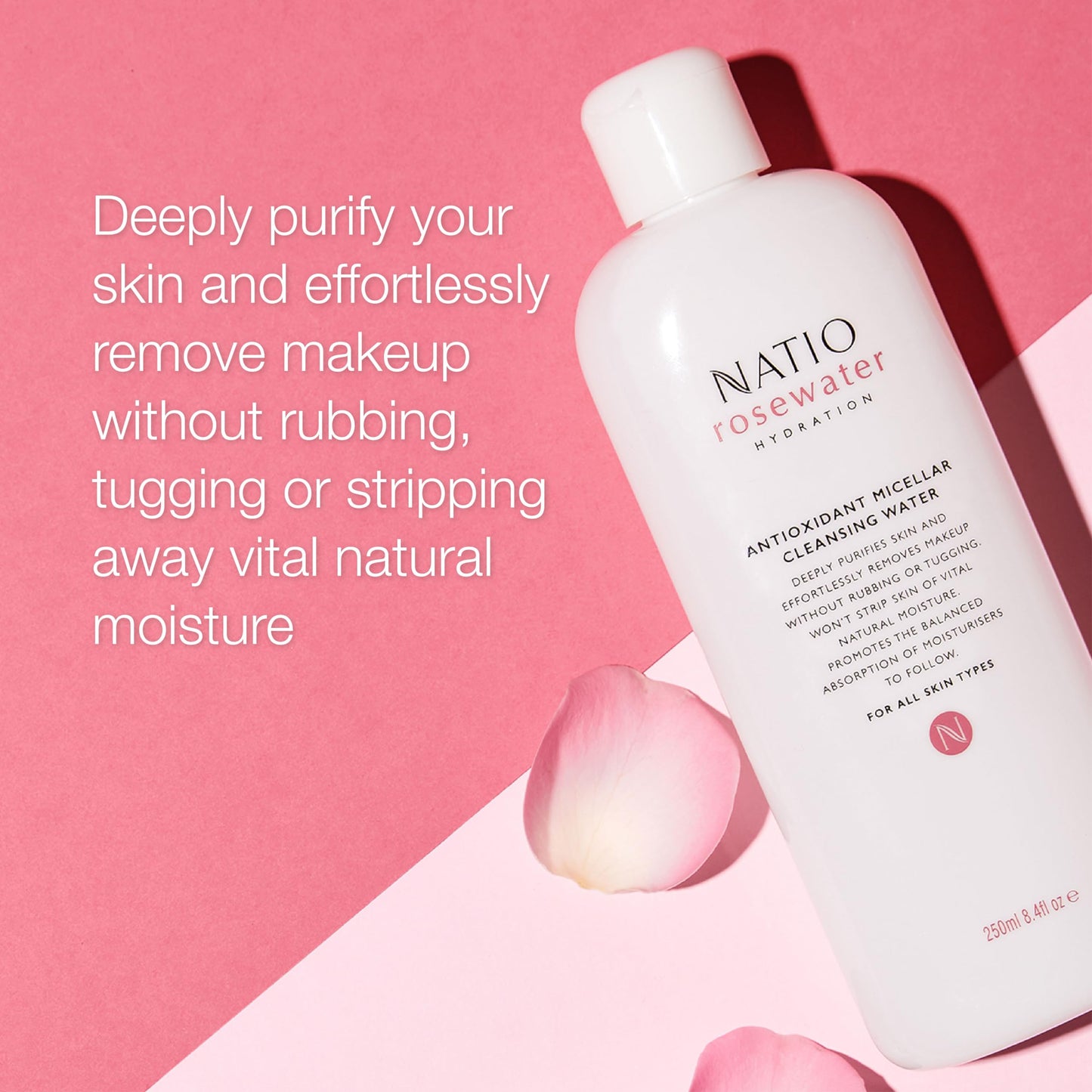 Natio Australia Rosewater Hydration Antioxidant Micellar Cleansing Water, 8.4 oz - Makeup Remover Face Cleanser - Facial Cleanser for All Skin Types