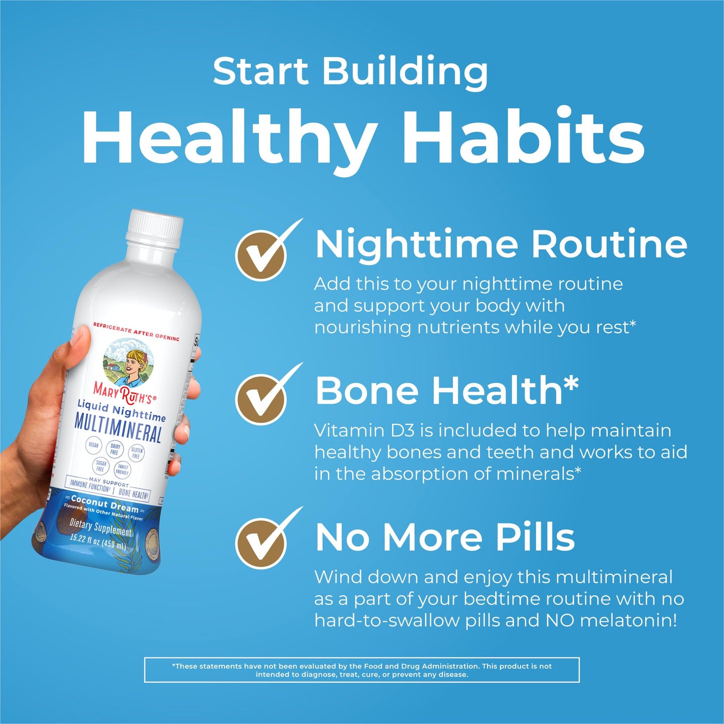 MaryRuth's Liquid Nighttime Multimineral | NO Melatonin | Bedtime Routine | Magnesium Citrate | Calcium | Zinc | Vitamin D3 | Vegan | Sugar Free | Gluten Free | 15.22 Oz
