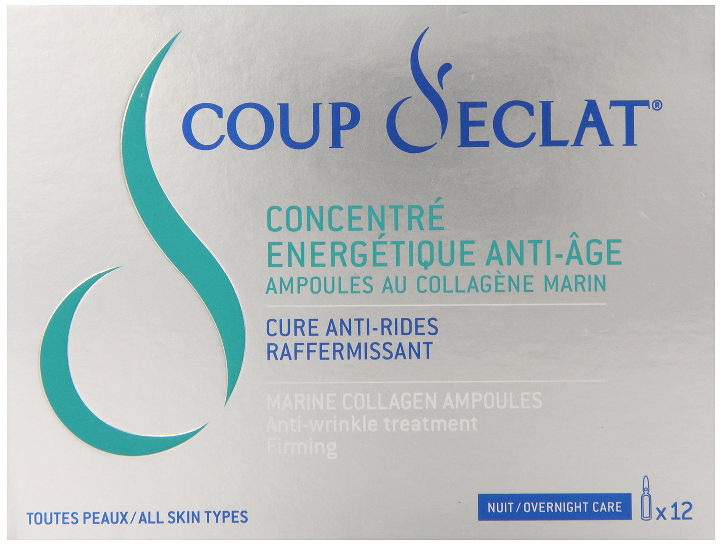 Coup d'Eclat 12 Piece Marine Collagen Ampoules - Anti-Aging Skin Care, Rejuvenating Facial Serum for Fine Lines & Wrinkles, Plumping & Hydrating, 12 Ampoule Serum for Face