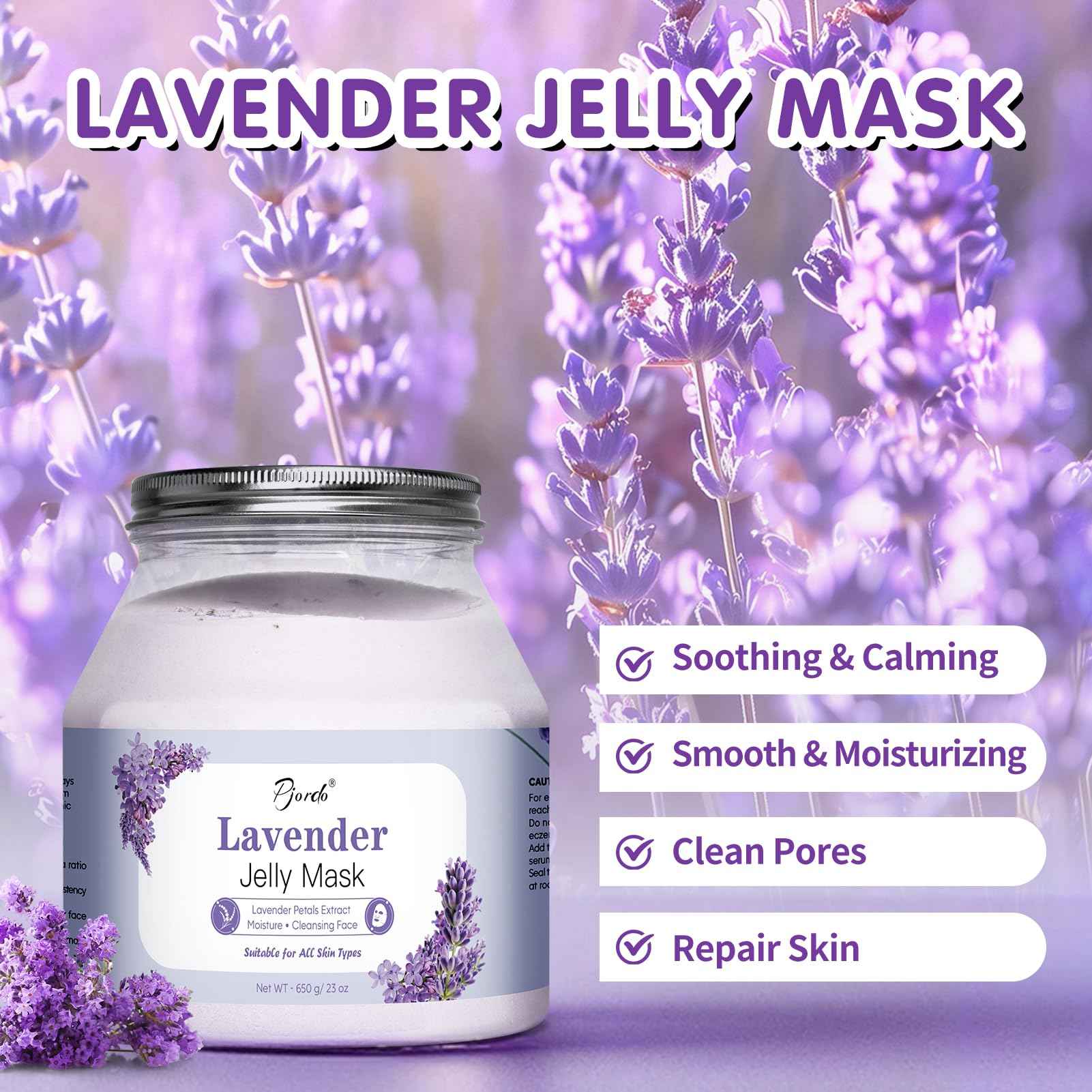 Pjordo Jelly Masks for Facials Professional, Lavender Jelly Mask Powder with Mixing Bowl Set, Peel Off Hydrojelly Mask for Moisturizing, Hydrating & Nourishing, Spa Use for All Skin
