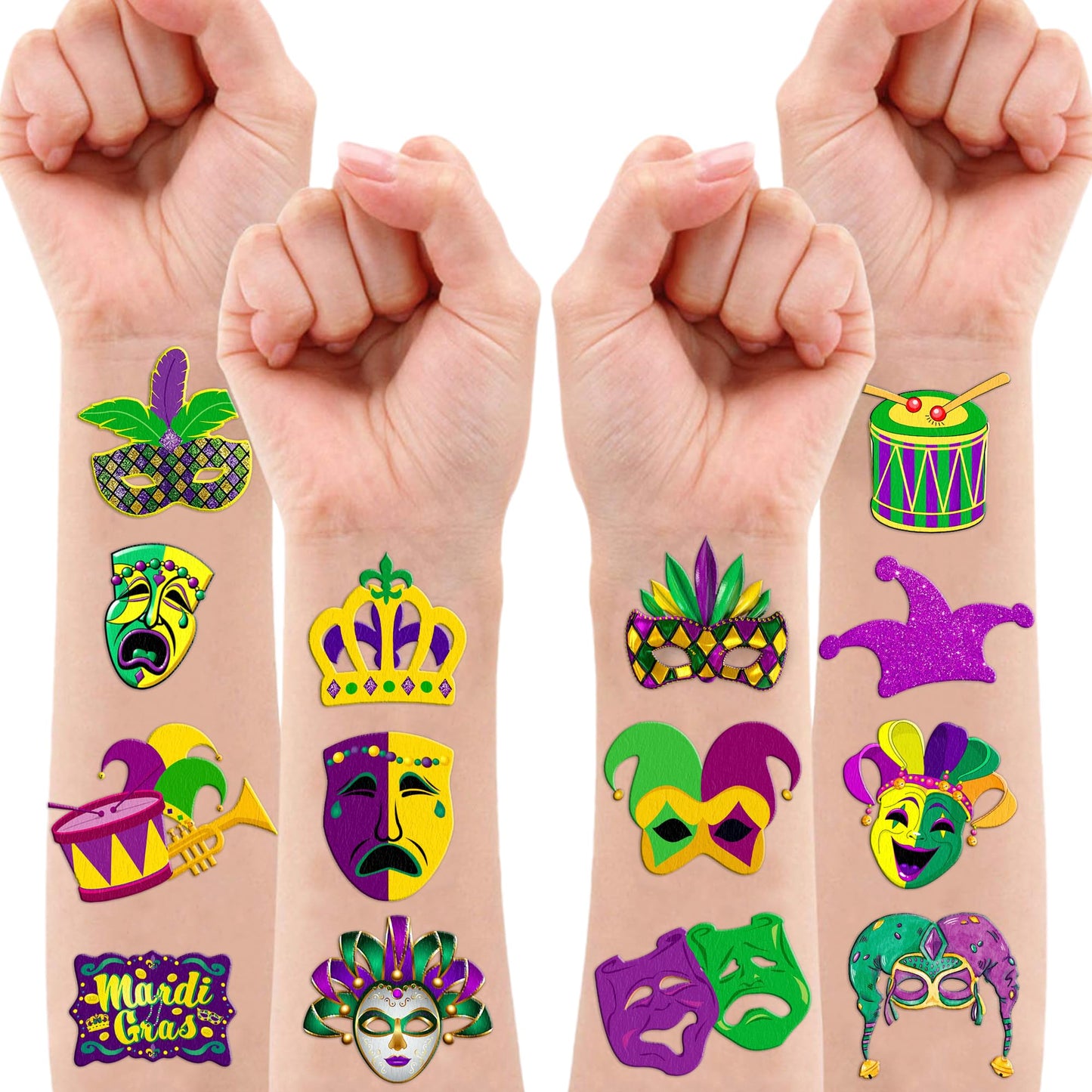 96 PCS Fat Tuesday Temporary Tattoos for Kids - Fat Tuesday Party Favors