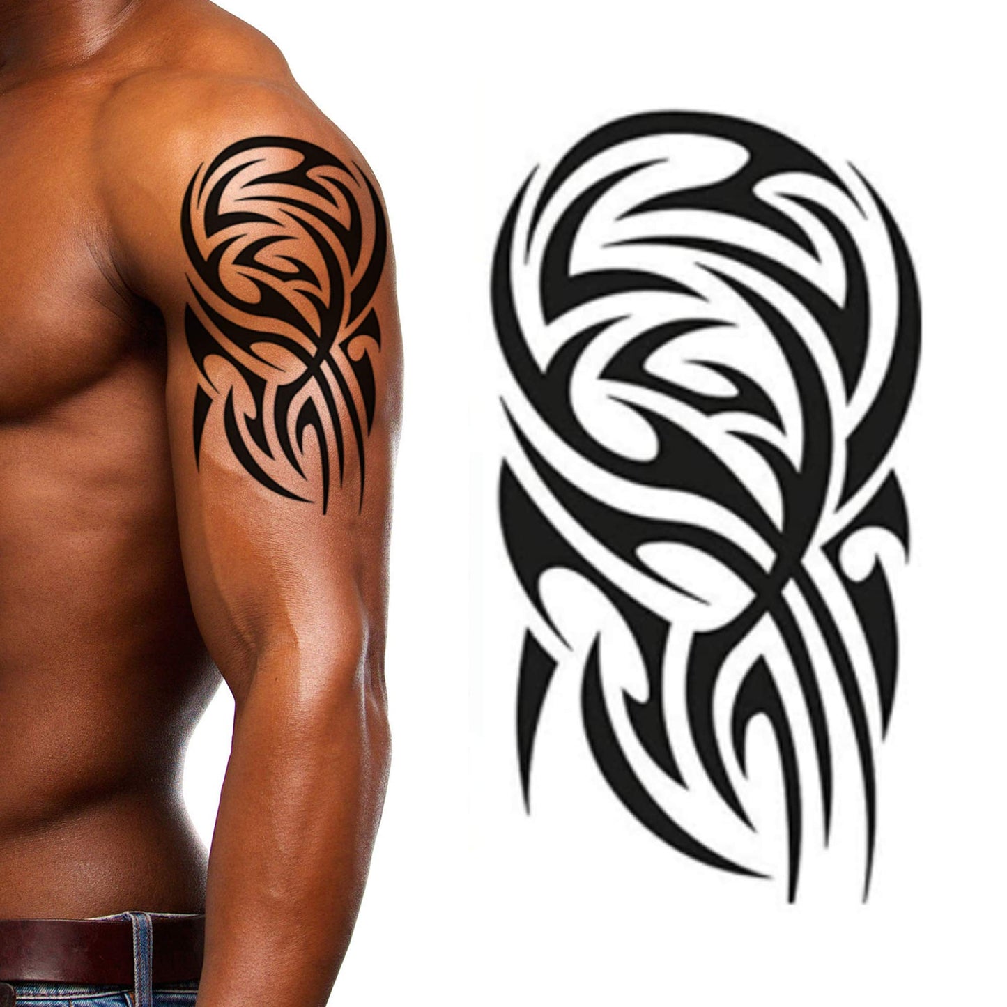 4 Pack Stick on black temporary tattoo maui tribal body art sticker transfer for arms shoulder aztec polynesian samoan hawaiian for adult men and women (4 x all tribal tattoo designs)