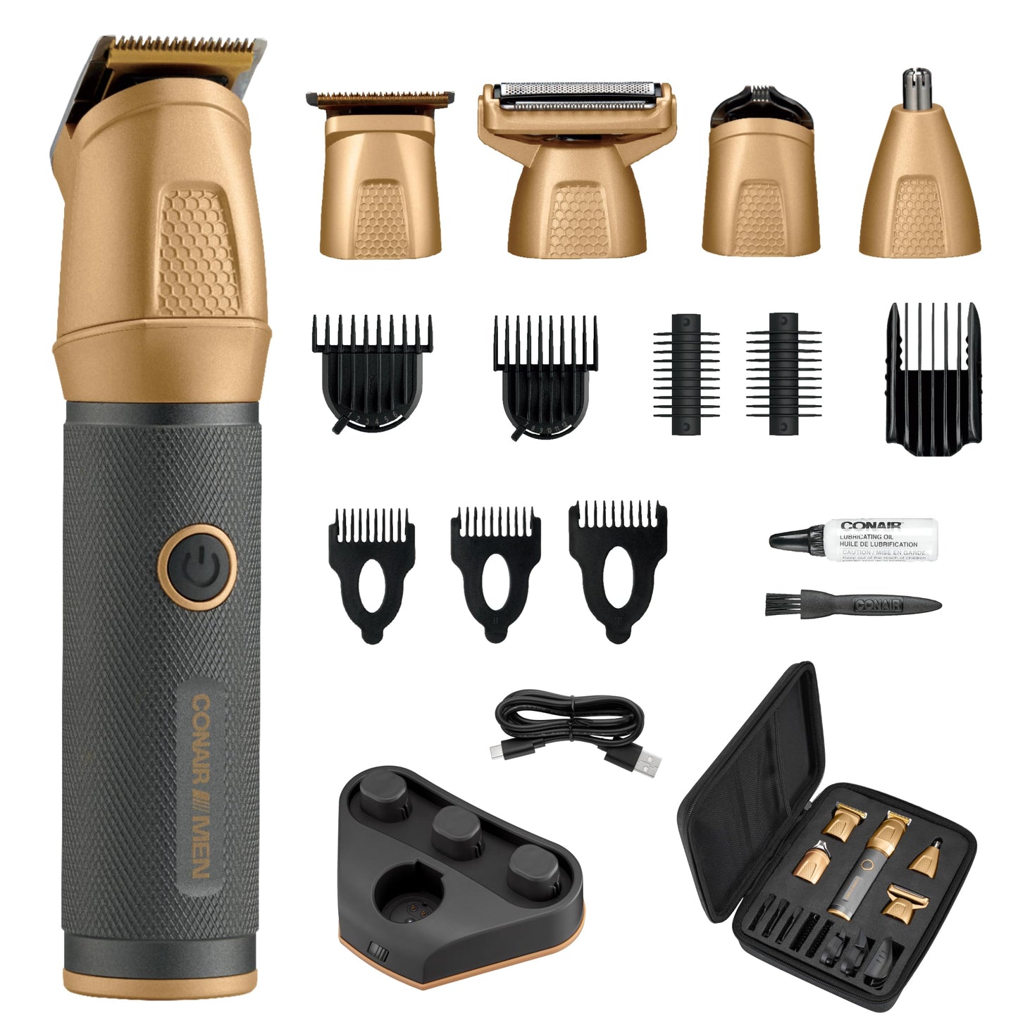 Conair Men All-in-One Trimmer for Men - Nose Hair, Beard, Mustache, Body Hair Trimmer - 16 Piece Men's Grooming Kit for Manscaping- Showerproof - Rechargeable