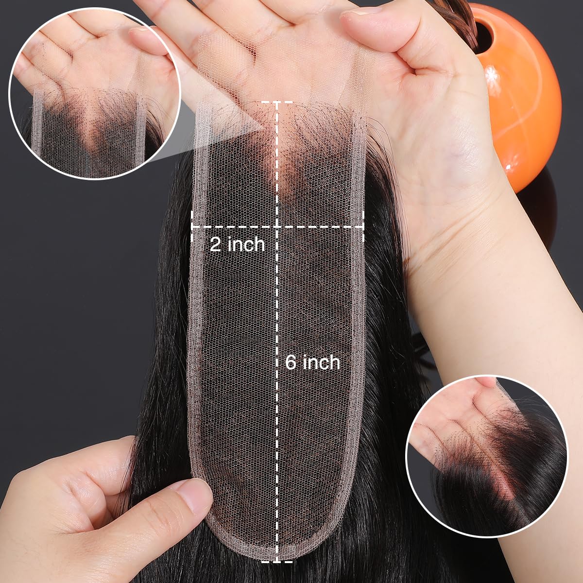 Anknia 2x6 HD Lace Closure Straight Skinlike HD Lace Virgin Remy Human Hair Frontal Pre Plucked Natural Hairline (Natural Black- 2x6 HD Lace Closure, 16 Inch)