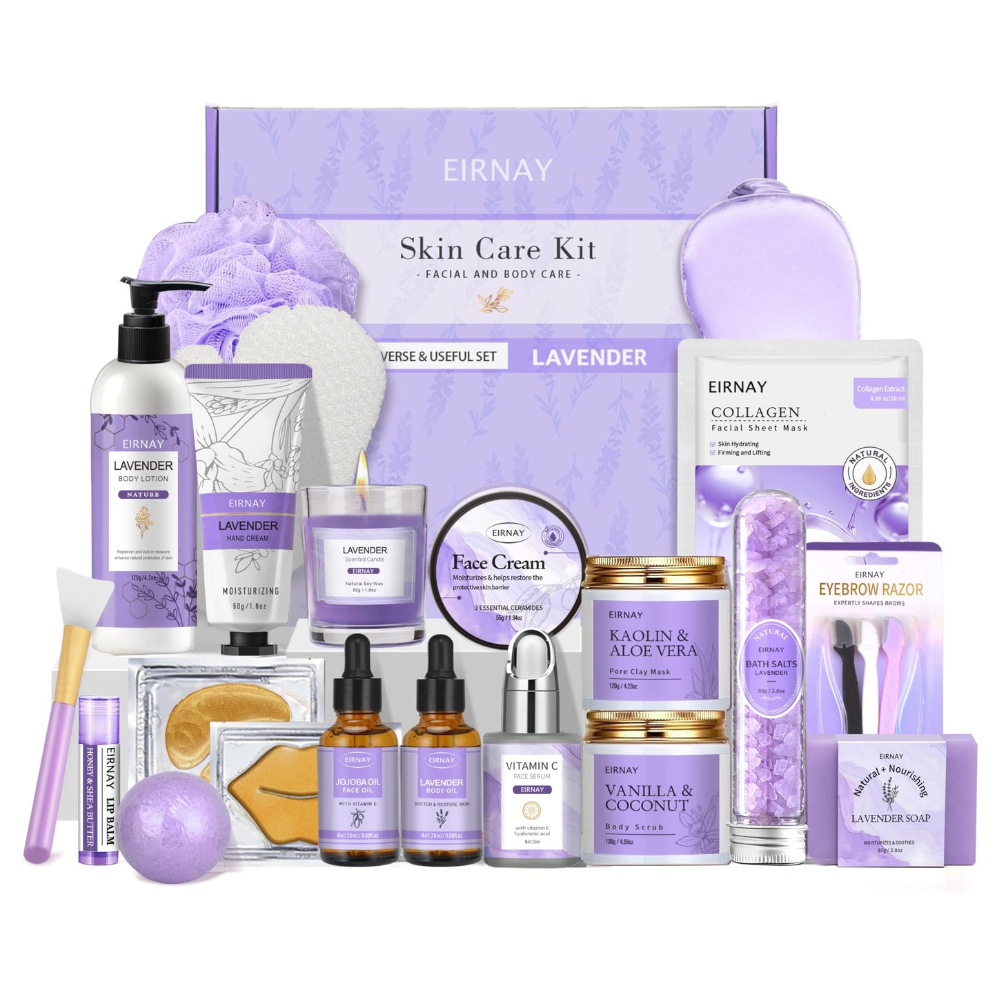 EIRNAY Mothers Day Gifts for Women, Spa Gifts Basket for Women, 21pcs Lavender Bath and Body Gift Basket, Self Care Gifts, Facial Skin Care Set, Birthday Gifts for Mom, Wife, Girlfriend, Sister