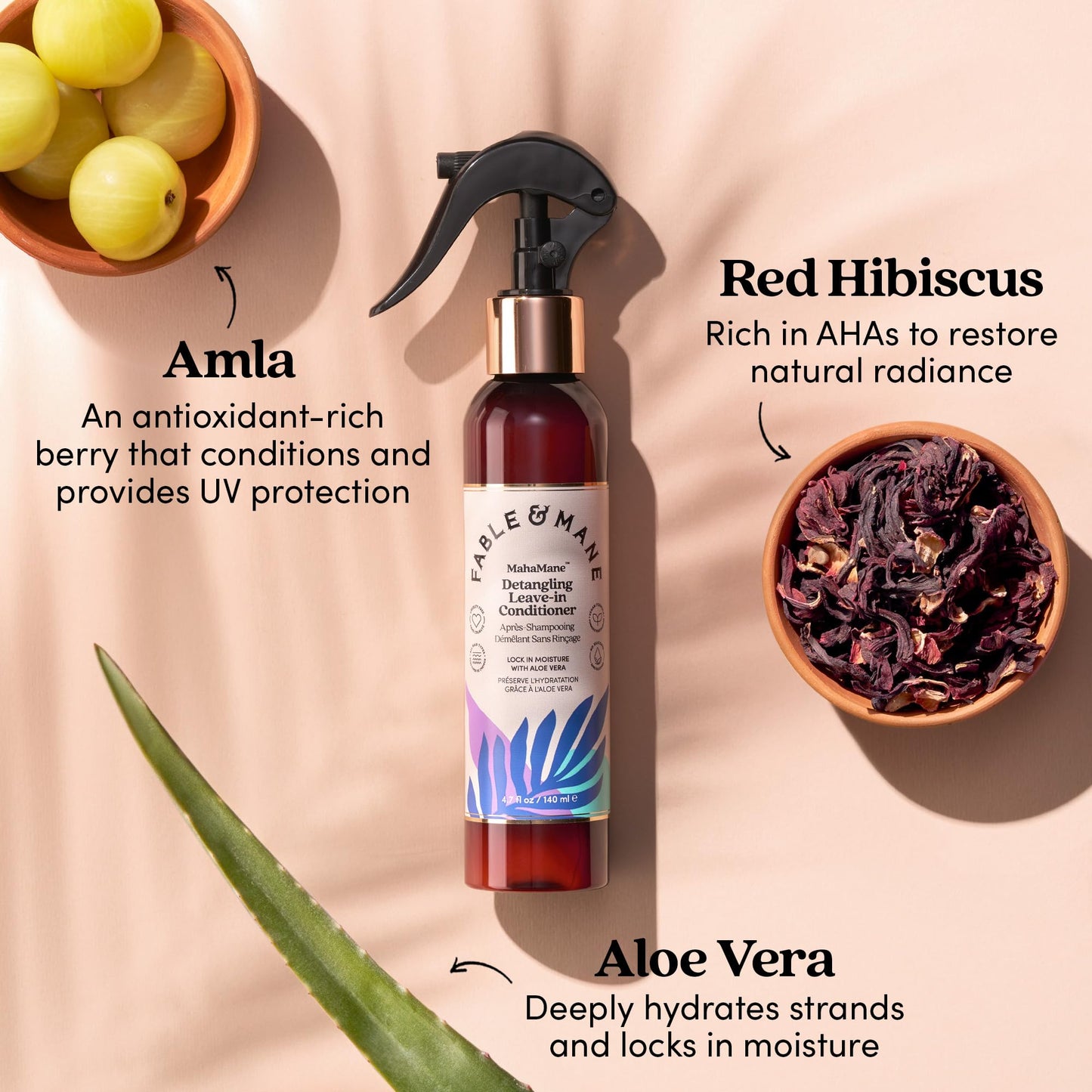 Fable & Mane Detangling Leave-In Conditioner, with UV Heat Protection for Smooth, Hydrated, Tangle-free Hair. Enriched with Aloe Vera