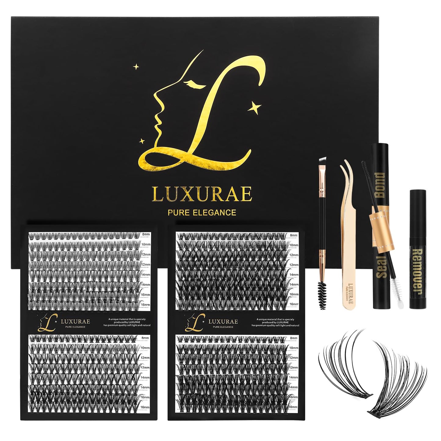 Eyelash Clusters Kit - 576 PCS Natural Mink False Eyelashes | DIY Extensions with Bond, Seal & Applicator, 8-16MM