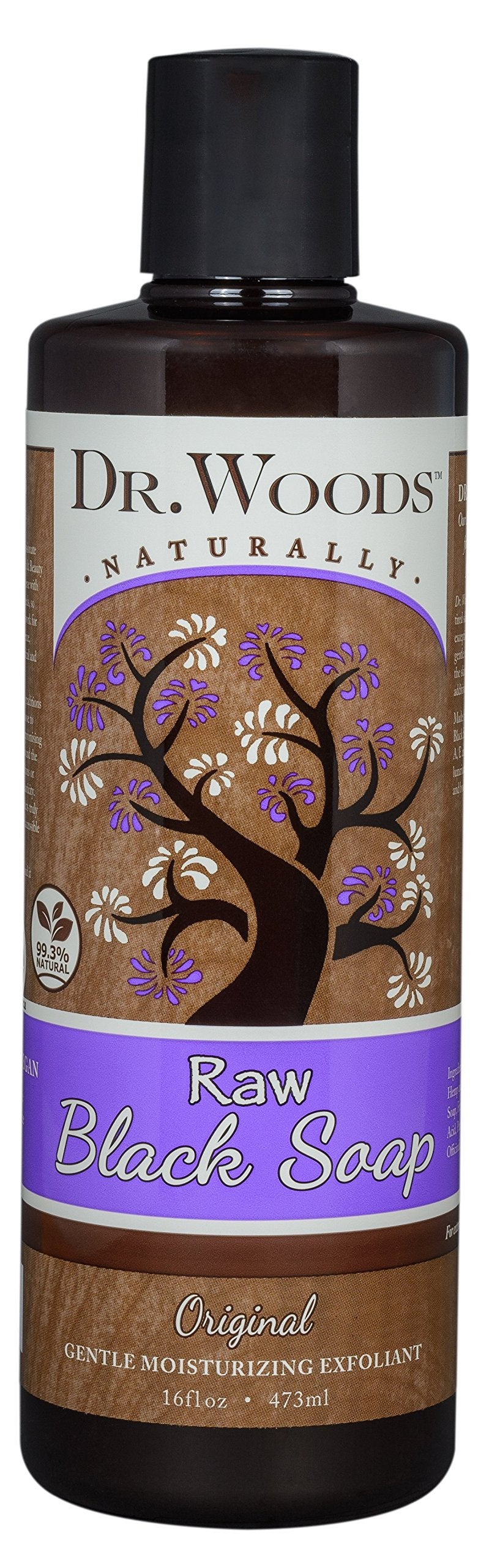 Dr. Woods Raw Liquid Black Soap with Organic Shea Butter, Body Wash for Men and Women, Gentle Exfoliant, Natural Cleanser for Face, Hands, and Body - 16 Fl Oz, Pack of 2