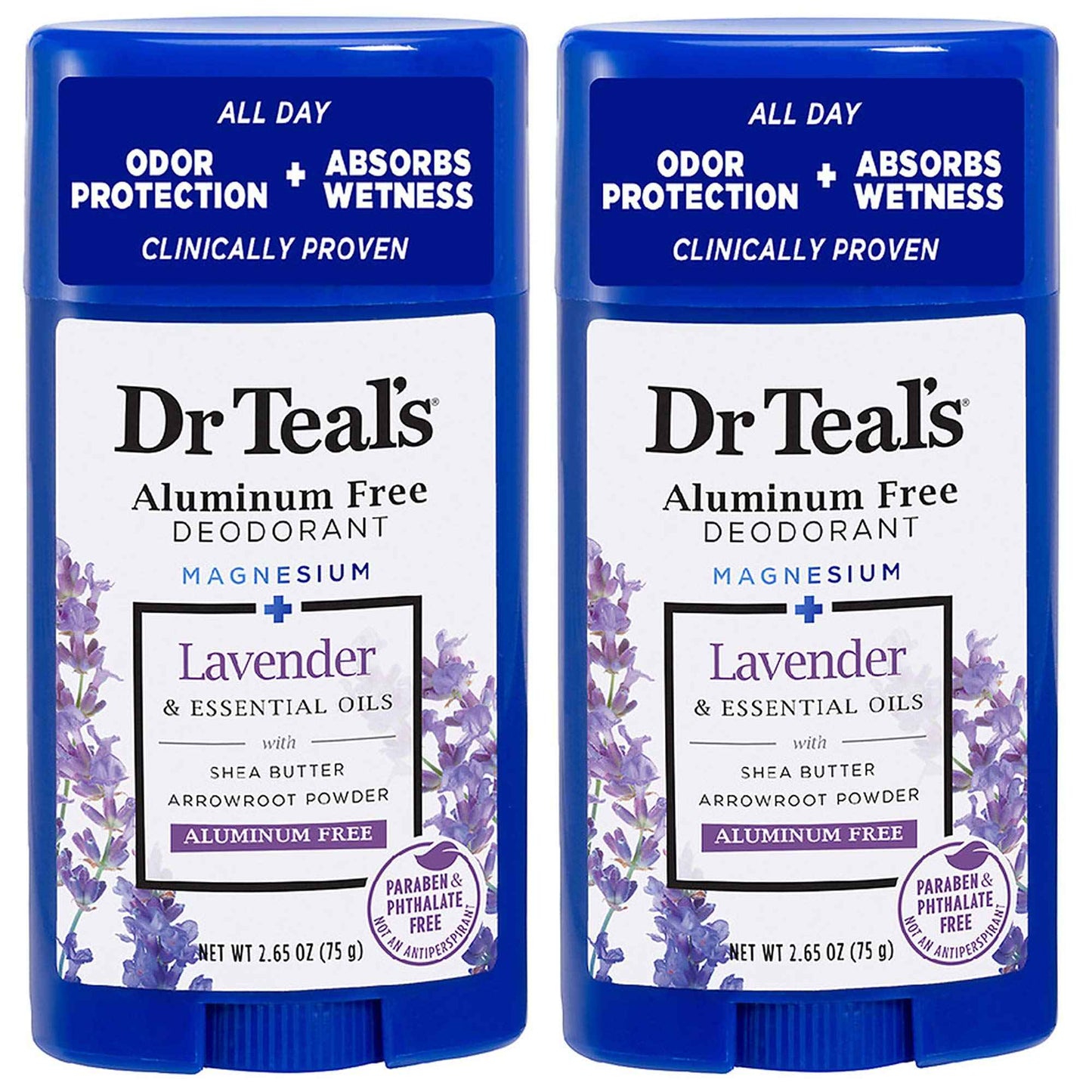 Dr Teal's Aluminum Free Deodorant - Lavender - Paraben & Phthalate Free - 2.65 oz Pack of 2