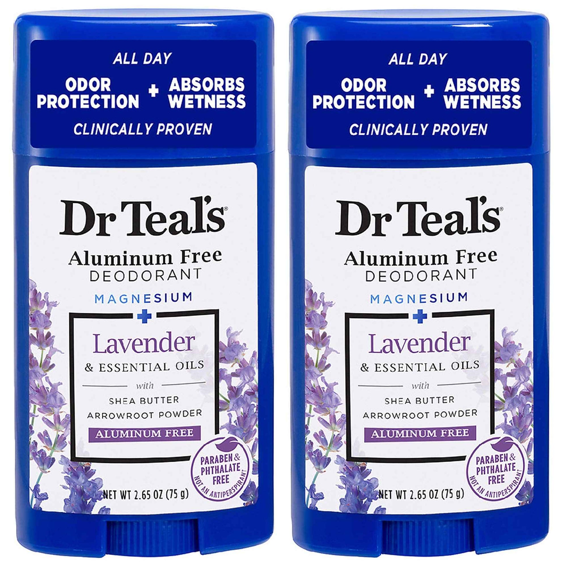 Dr Teal's Aluminum Free Deodorant - Lavender - Paraben & Phthalate Free - 2.65 oz Pack of 2