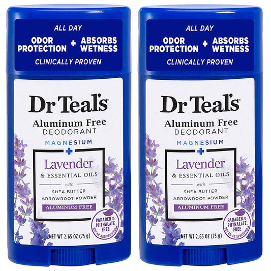 Dr Teal's Aluminum Free Deodorant - Lavender - Paraben & Phthalate Free - 2.65 oz Pack of 2