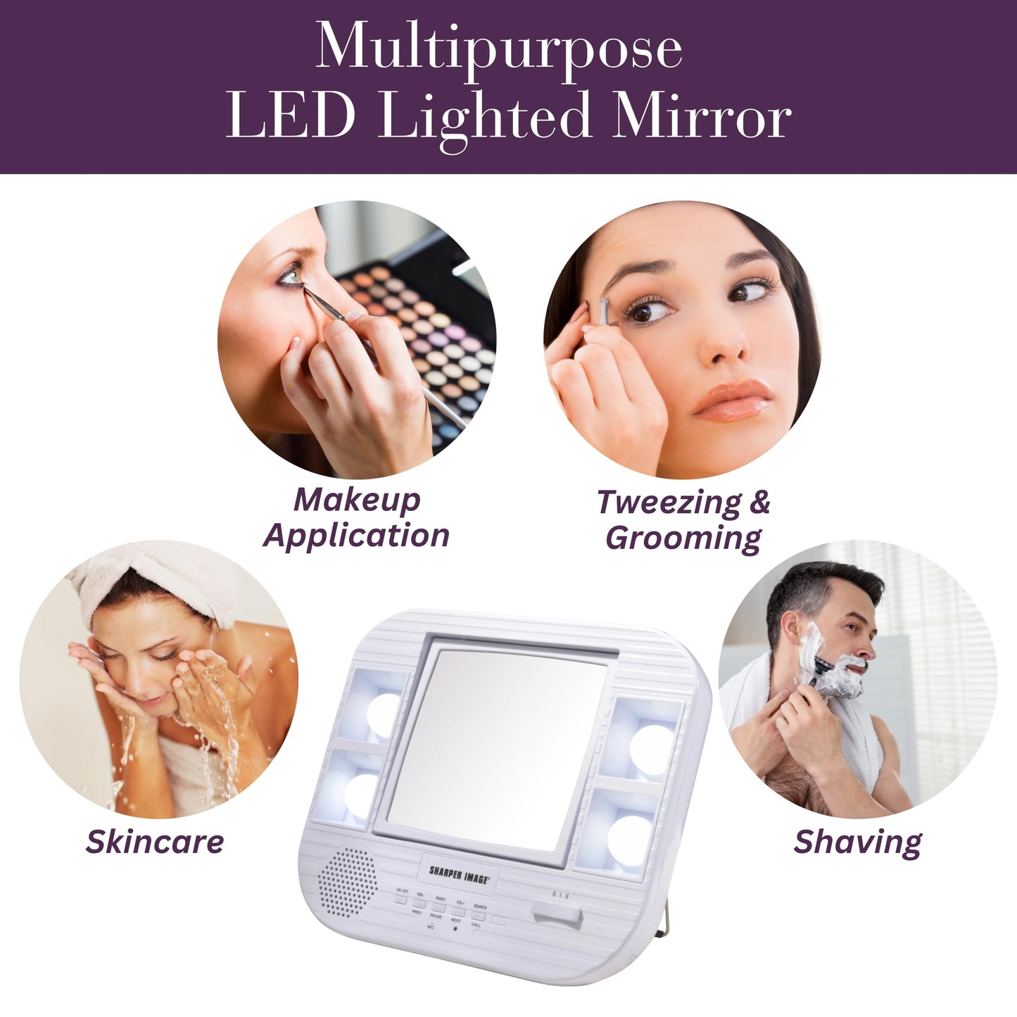 JERDON Two-Sided Bluetooth Makeup Mirror with Lights - Vanity Mirror with 5X Magnification & Multiple Light Settings - White - Model J1025