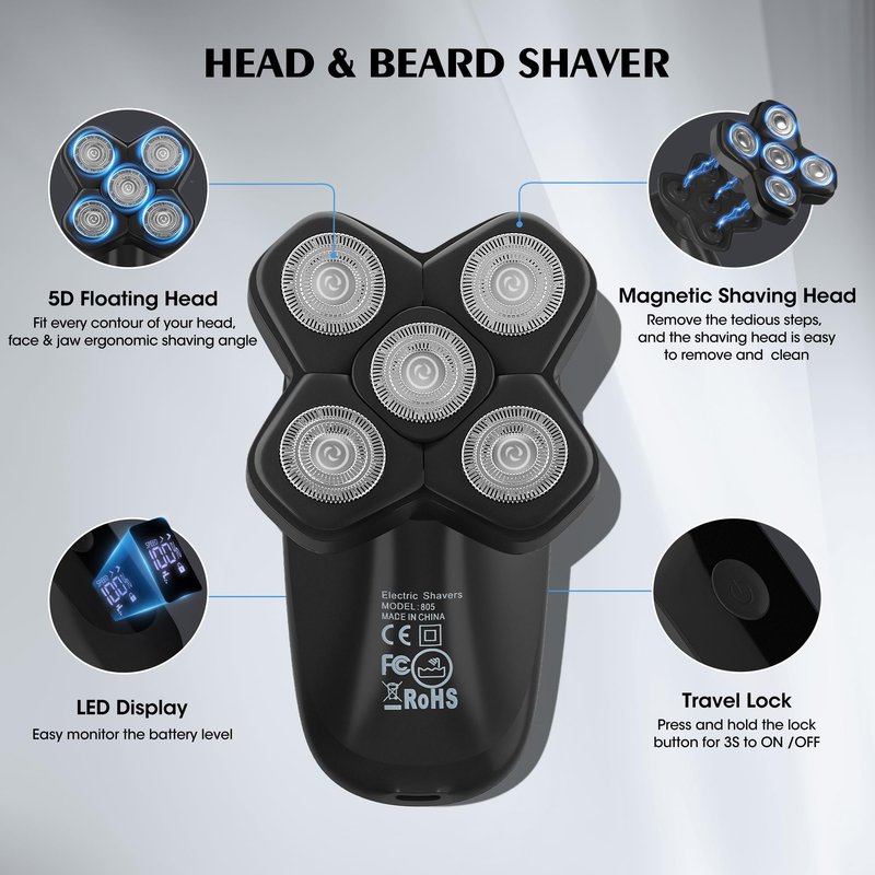 Karrte Manscape 5 in 1 Men's Grooming Kit, Beard Trimmer for Men, Groin & Body Hair Trimmer, Nose & Ear Hair Clippers, 5D Electric Razors, IPX7 Waterproof, LED Display with Travel Lock