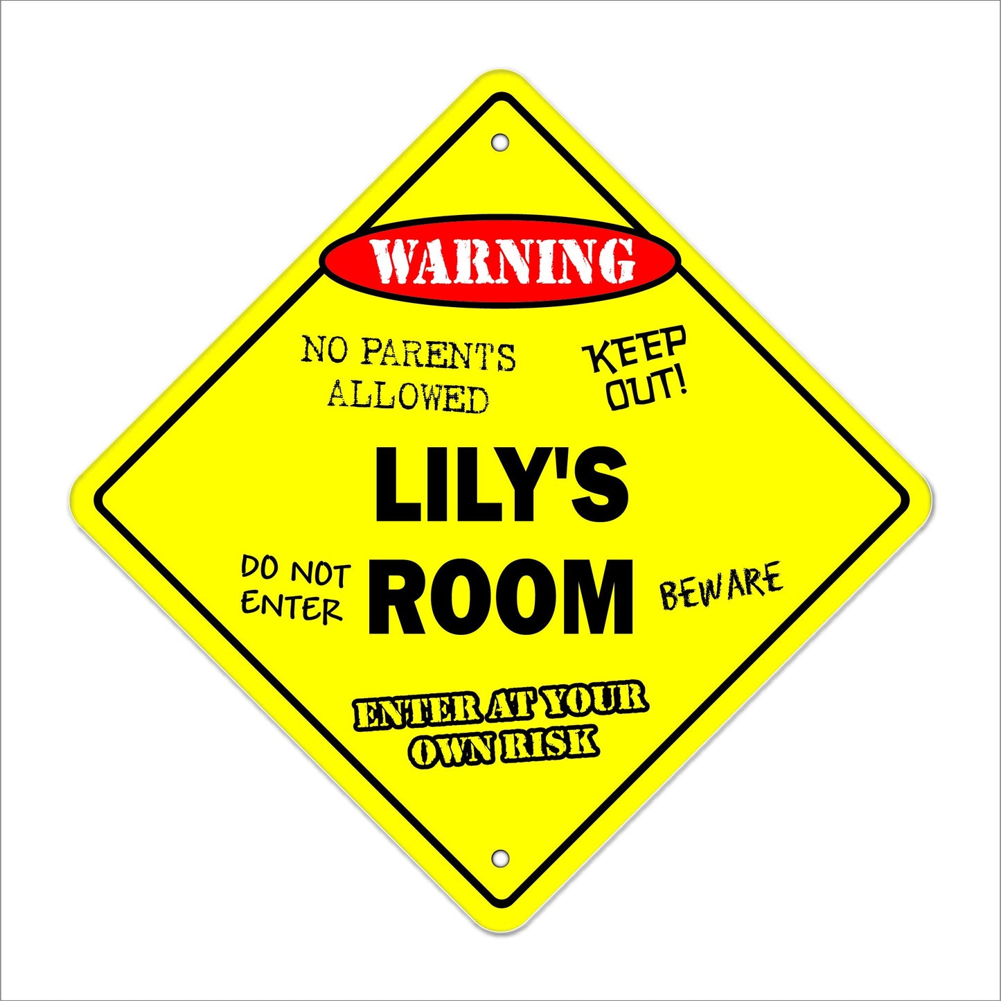 Lily's Room Sign Crossing Zone Xing | Indoor/Outdoor | 12" Tall Kids Bedroom Decor Door Children's Name boy Girl