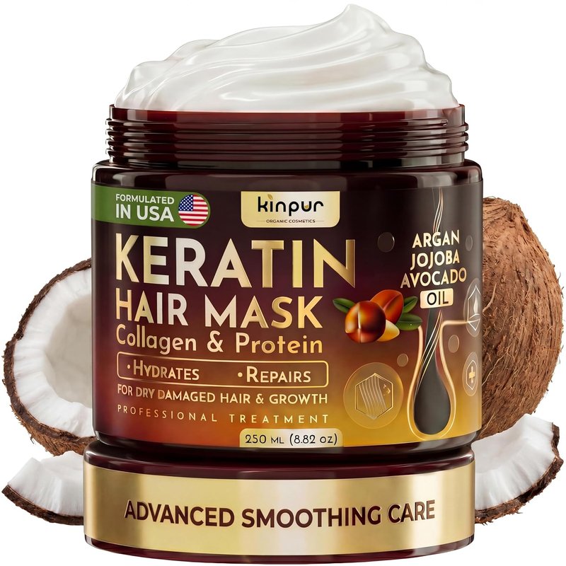 Keratin Hair Mask for Dry & Damaged Hair - Deep Conditioning Treatment with Coconut, Jojoba & Avocado Oils | Hydrating & Color-Safe