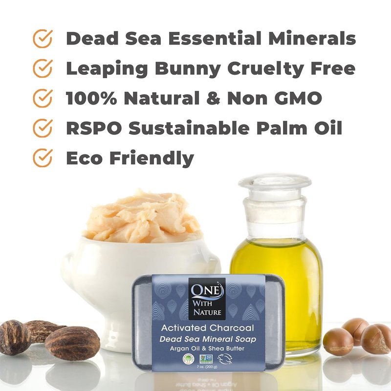 Activated Charcoal Soap Bar - Detoxifying & Exfoliating 4oz | 6-Pack Gift Box with Dead Sea Salt for Face & Body