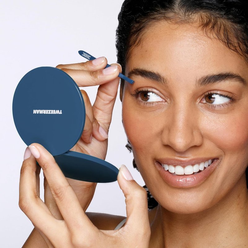 Tweezerman Brow Grooming Set | Slant Tweezer, Travel Tweezerette & Compact Mirror for Perfect Eyebrows