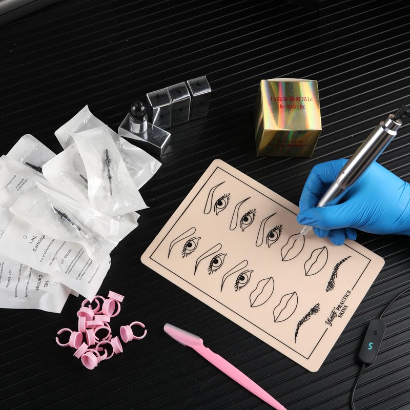 Microblading Tattoo Gun Kit for Beginners, YBEAUTY Complete Wired Tattoo Pen Set with 20Pcs Cartridge Needles for Eyebrow, Lip, Eyeliner, Makeup Supplies (Silver)