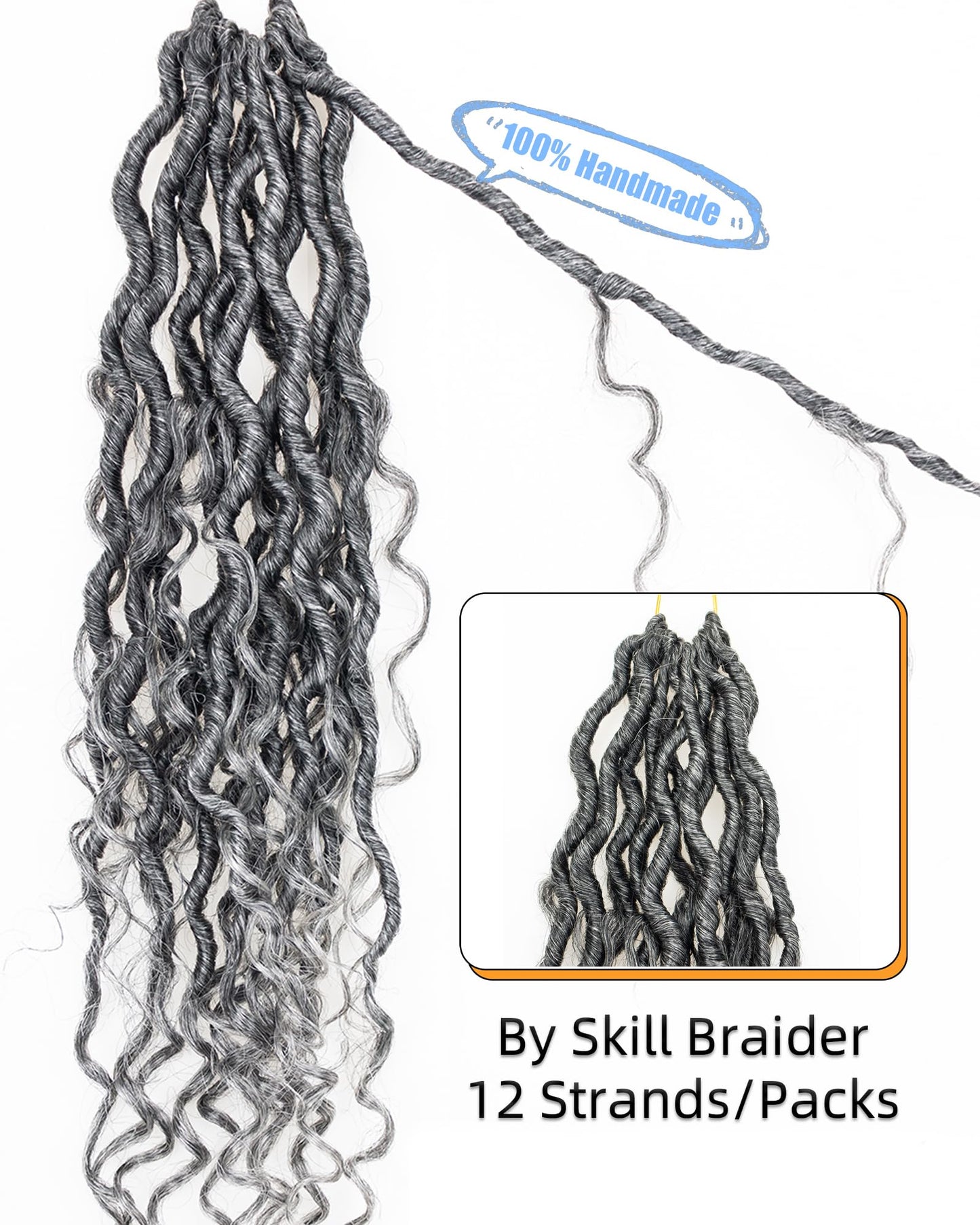 Goddess Locs Crochet Hair for Black Women,Salt and Pepper Pre Looped Faux Locs Crochet Hair with Curly Ends,Soft Synthetic Bohemian River Locs,14 Inch 8 Packs (TGray)