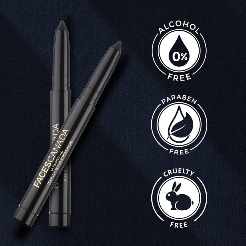 FACESCANADA Ultime Pro HD Deep Black One Stroke Eye Pencil | Smooth Lightweight HD Finish | 10 HR Long Stay | Waterproof & Sweat Proof | Built-In Sharpener | 0.05 Oz/1.4g