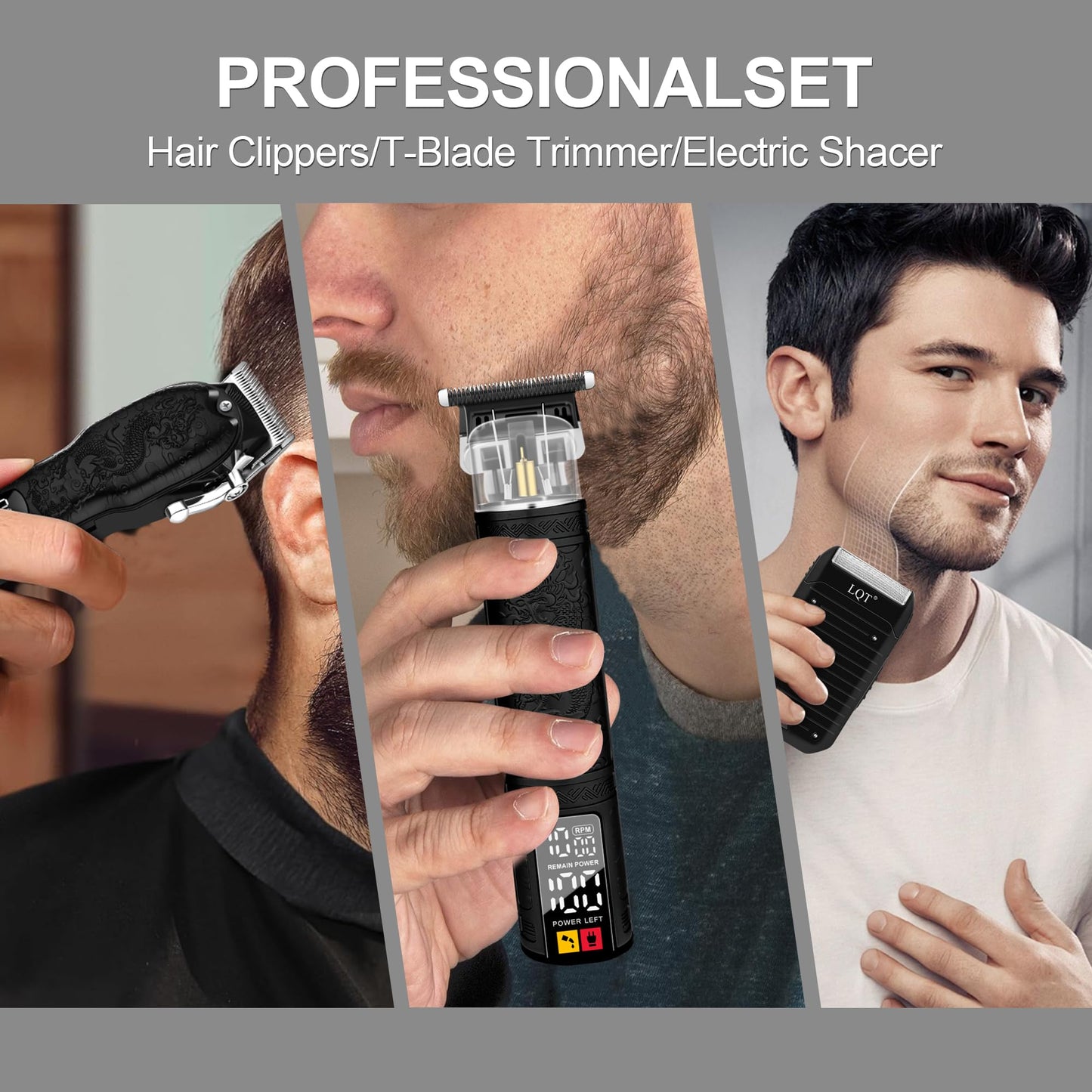 LQT Professional Hair Clippers for Men, Professional Barber Clippers and Trimmer Set, Cordless Rechargeable Electric Hair Clippers for Hair Cutting, Men's Gifts for Husband, Barbers, Father