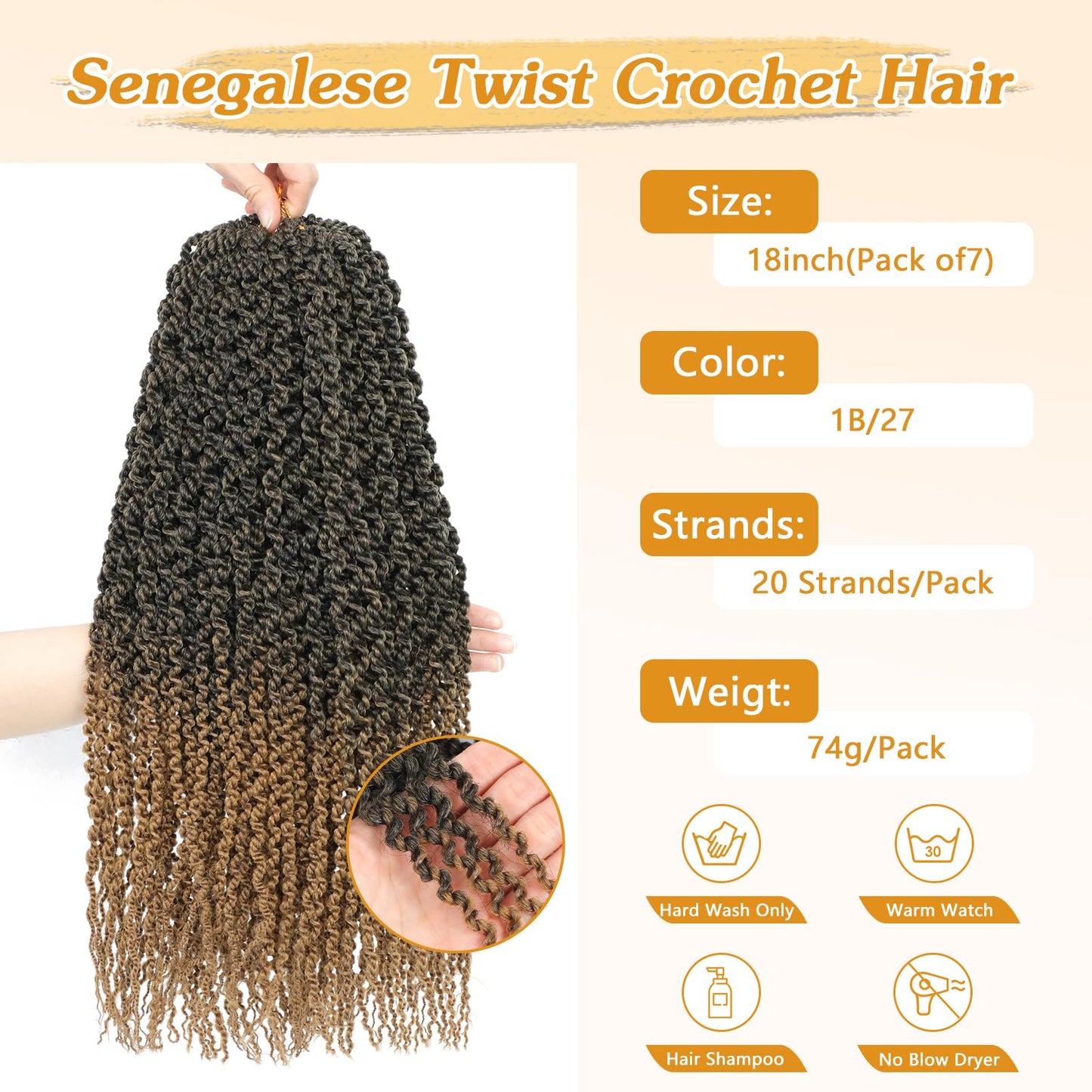 Curly Senegalese Twist Crochet Hair Pre-looped 7 Packs Small Twist Crochet Hair for Women 140 Strands Senegalese Twists Hair with Straight Ends Synthetic Crochet Braids(T350,14 Inch)