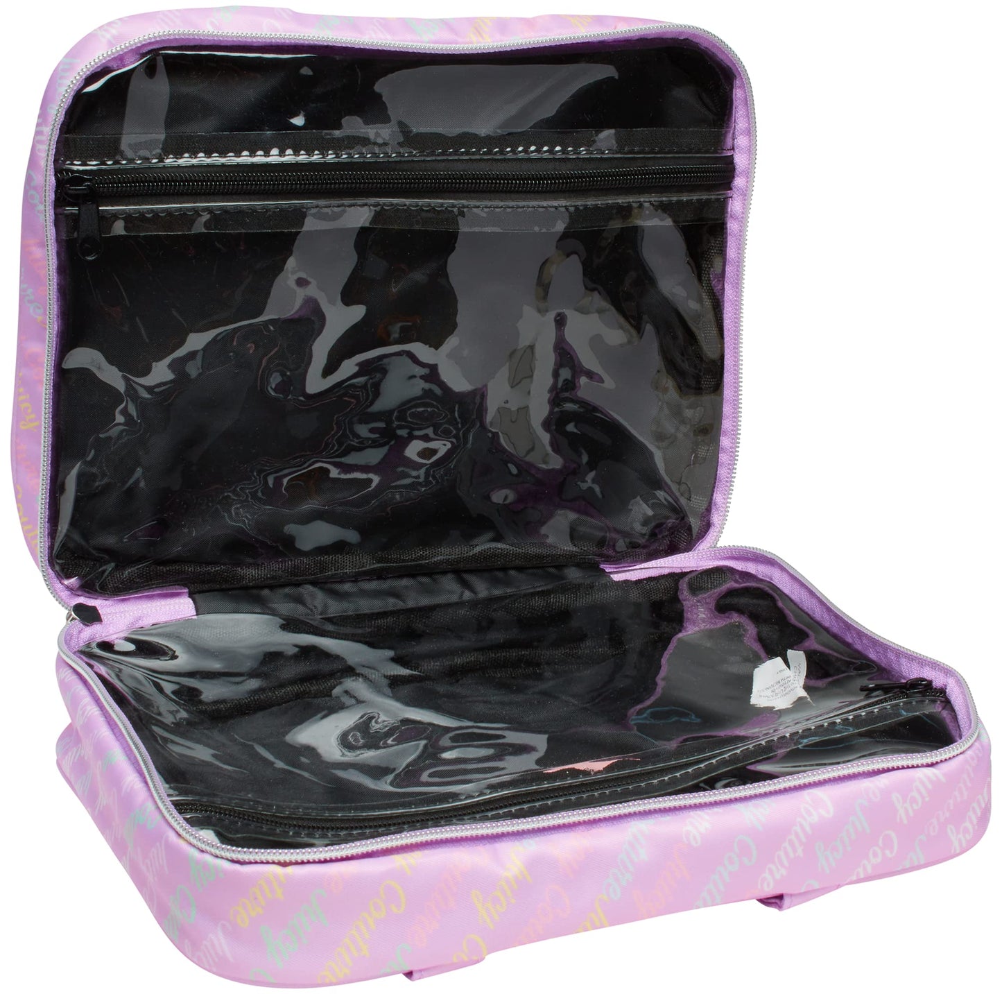 Juicy Couture Lavender Purple Makeup Bag Cosmetics Organizer Travel Essentials Weekender Pink Logo Print