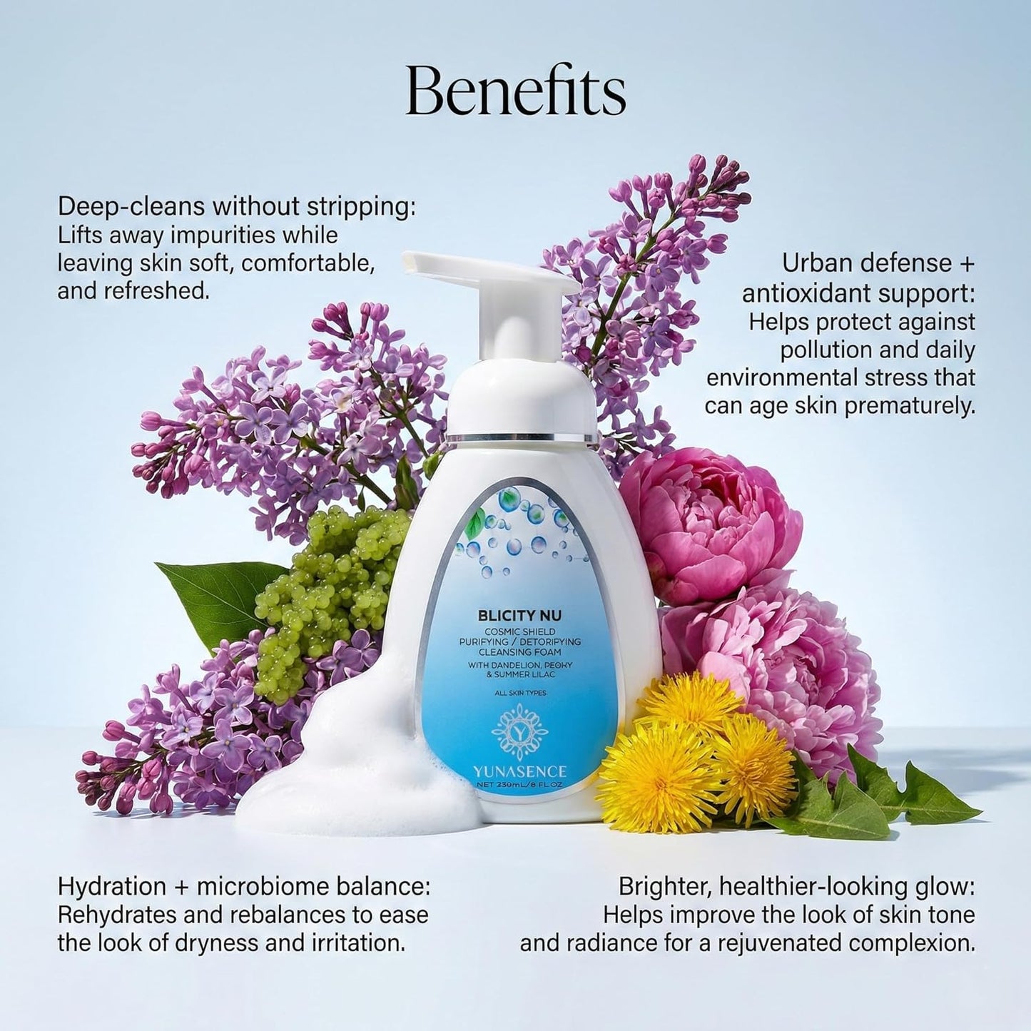 YUNASENCE Cosmic Shield Cleansing Foam - Purifying Detox for All Skin Types | 8oz